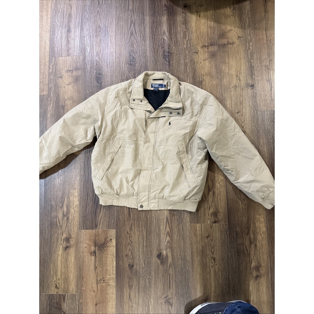 Vtg Polo Ralph‎ Lauren Men's XL Fleece Lined Viscose Khaki Full Zip Heavy Jacket